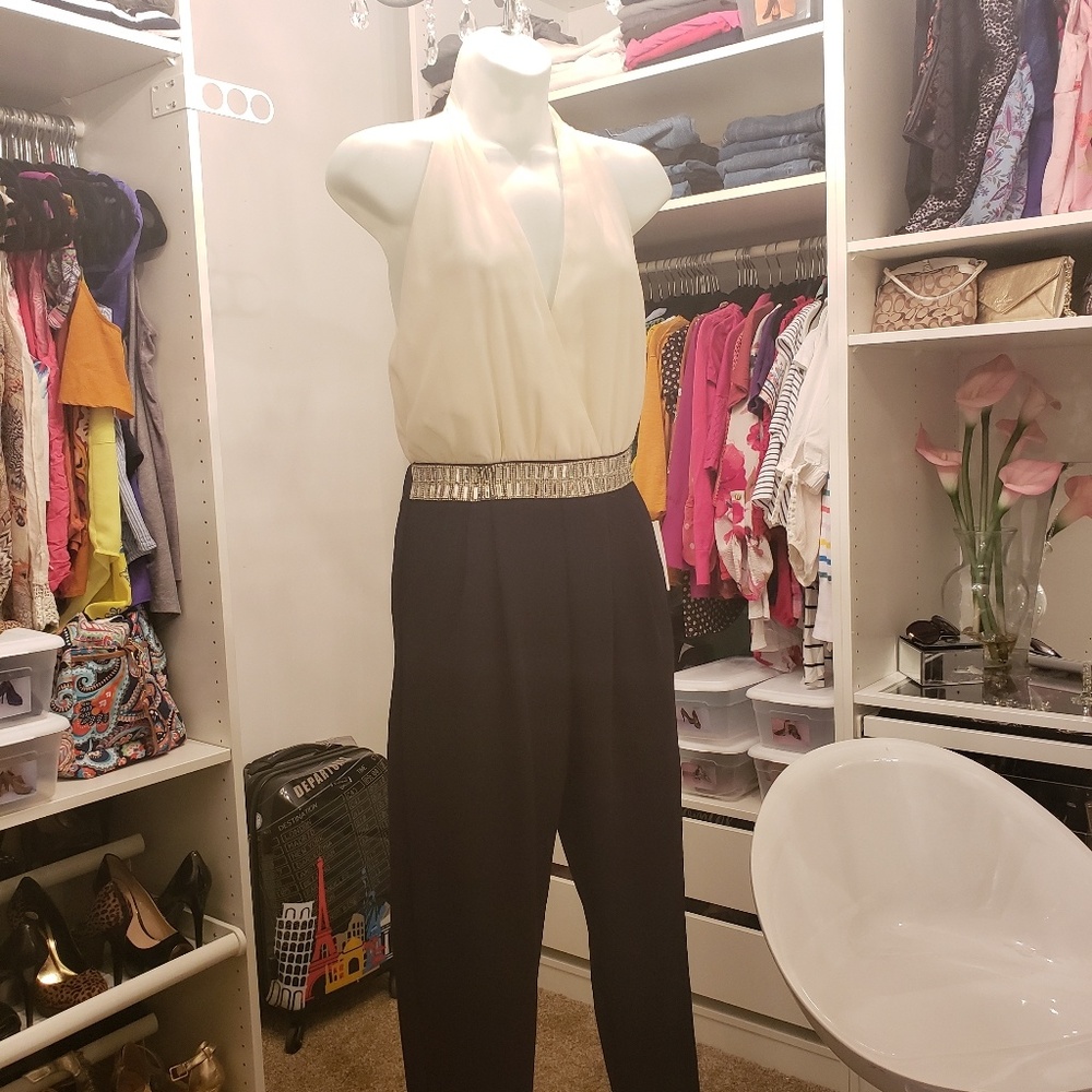 NWT Jeweled halter backless pant jumpsuit jumper